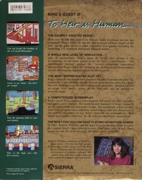 King's Quest III - To Heir is Human box cover back